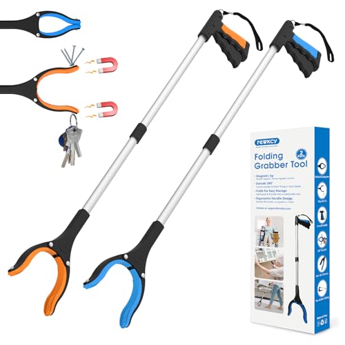 34" Grabber Reacher Tool, 2-Pack Foldable Reacher Grabber Pickup Tool with 360° Rotating Jaw & Magnets, Grabber Tool Heavy Duty - size: 34-Inch (Pack of 2)