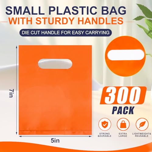 Maitys Orange 300 Pcs Small Plastic Bags with Handles 5x7 for Business - color: Orange