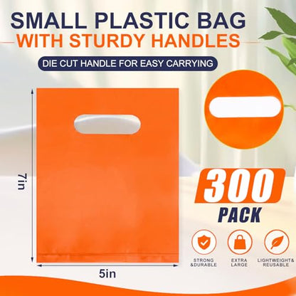 Maitys Orange 300 Pcs Small Plastic Bags with Handles 5x7 for Business - color: Orange