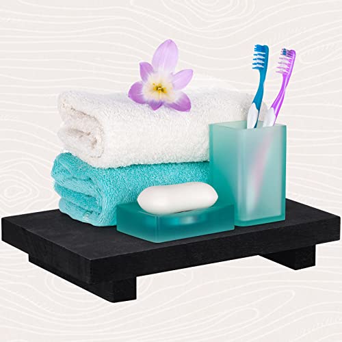 Nuogo Wood Pedestal Riser Stand for Kitchen Soap Tray,9 X 6 Inch,Black - color: Black, size: 9 x 6 Inch