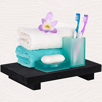 Nuogo Wood Pedestal Riser Stand for Kitchen Soap Tray,12 X 7 Inch,Black - color: Black, size: 12 x 7 Inch