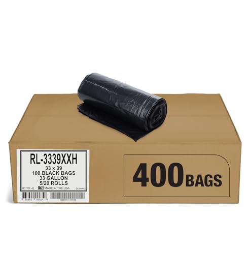Aluf Plastics T-Tough Roll Pack Low Density Repro Blend Star Seal Coreless Rolls Bag, 33 Gallon 2 Mil, 39" Length x 33" Width, XXH Strength, Black (Pack of 400) - color: Black, style: 33 Gal, 1.5 Mil, 400 Count