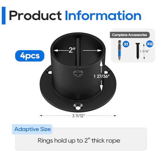 4 Packs 2inch Black Rope End Snap with Cross Screw - size: 2" for middle post