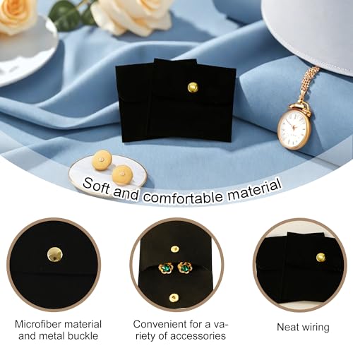 40pcs Black Microfiber Jewelry Pouch Button Bag 8 x 8cm, Jewelry Packaging Bag Luxury Small Favor Bags Jewelry Gift Bags for Earrings Necklaces Bracelet Ring - color: black