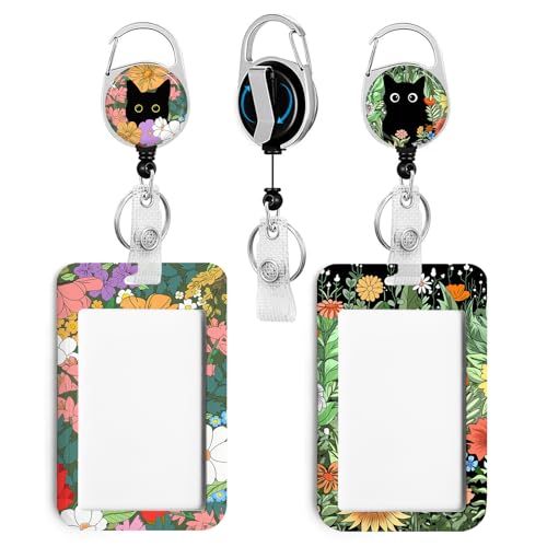 2 Pack Cat Hiding in the Flowers ID Badge Holder with Clip Badge Reels - color: 2 Pack-cat Hiding in the Flowers