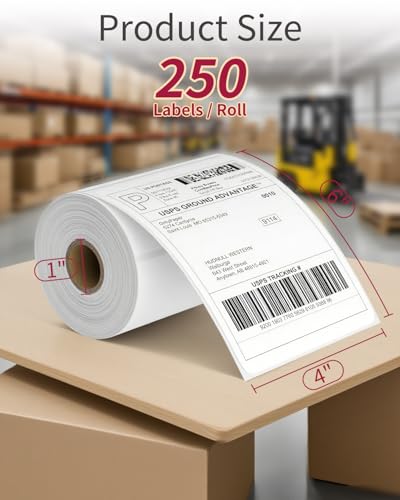 4 Rolls 4"x6" Direct Thermal Printer Labels – 250 Labels/Roll, 4x6 Shipping Labels Compatible with Zebra & Rollo Label Printer - Perforated and Strong Adhesive Thermal Labels - size: 4" x 6", style: 4 Rolls