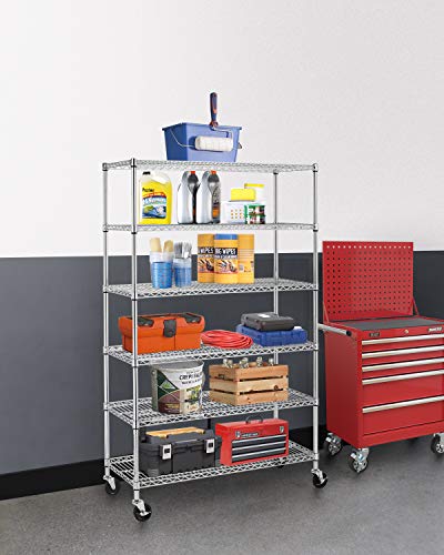 BestOffice | 6-Tier Wire Shelf with Wheels | 18" x 48" x 78" | Chrome - color: Chrome, size: 18"D x 48"W x 77"H