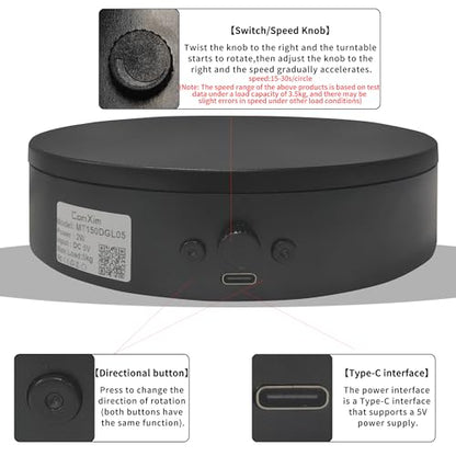 Rotating Display Stand with USB Power Cable,360 Degree Motorized Turntable 5.9" 11lbs Load, Spinning Display Stand for Jewelry, Turner Glitter Cups Photography and Display (5.9" black) - color: 5.9" black
