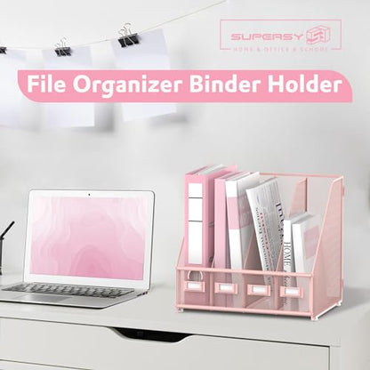 4-Compartment Magazine File Holder and File Organizer for Desk, Pink - color: Pink