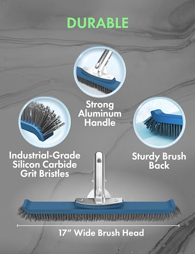 KEMANO Heavy Duty Deck/Pool Scrub Brush - Industrial-Grade Silicon Carbide Bristles & Reinforced Frame for Patio, Wood Decking, Concrete & Poolside Surfaces - Deep Cleaning for Algae, Stains & Grim