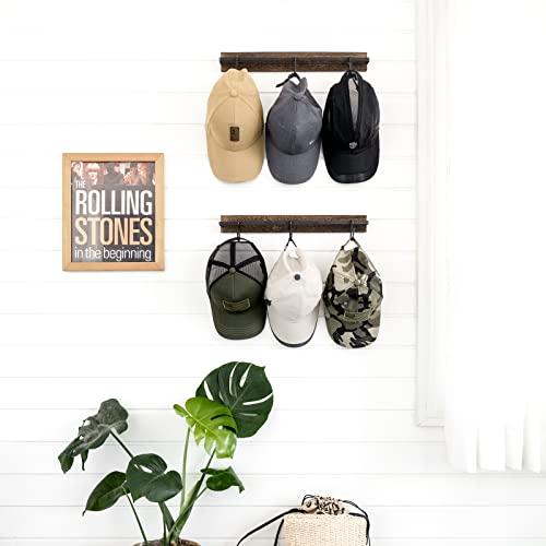Mkono Hat Rack for Wall Wooden Baseball Caps Organizer with 20 Hooks Rustic Cowboy Hanger Mounted Hats Display Closet Bedroom Entryway, Set of 2, Brown - color: Brown