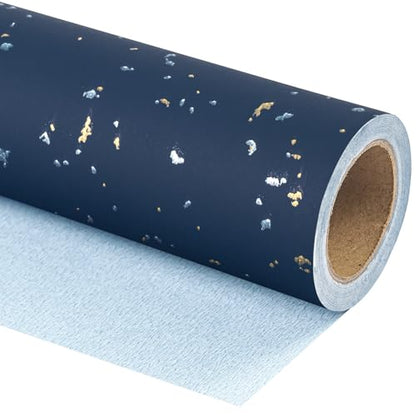 WRAPAHOLIC Navy Blue Wrapping Paper Roll - Mini Roll - 17 Inch x 16.5 Feet - Navy Blue Gold Design with Silky Touch Perfect for Birthday, Wedding, Baby Shower, Holiday - color: Cyan Blue, size: 17 inch x 16.5 feet