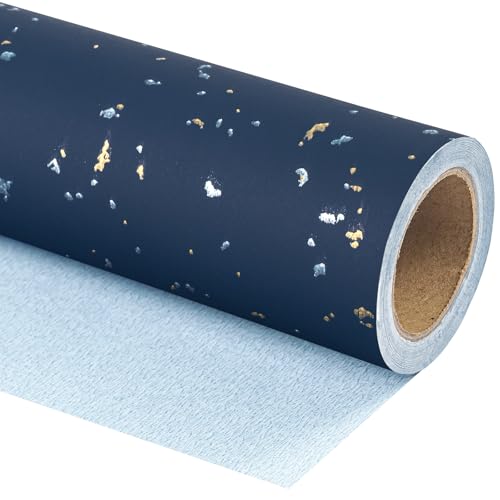 WRAPAHOLIC 30 Inch Navy Blue Wrapping Paper Roll - 30 Inch x 16.5 Feet - Navy Blue Gold Design with Silky Touch Perfect for Birthday, Holiday, Wedding, Baby Shower - color: Cyan Blue, size: 30 inch x 16.5 feet