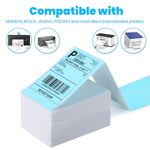 Label KINGDOM 4"x 6" Fanfold Blue Thermal Label Printer Paper, 500 Stickers - color: Black on Blue-500pcs