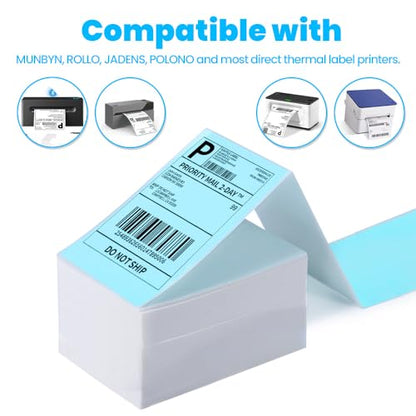 Label KINGDOM 4"x 6" Fanfold Blue Thermal Label Printer Paper, 500 Stickers - color: Black on Blue-500pcs