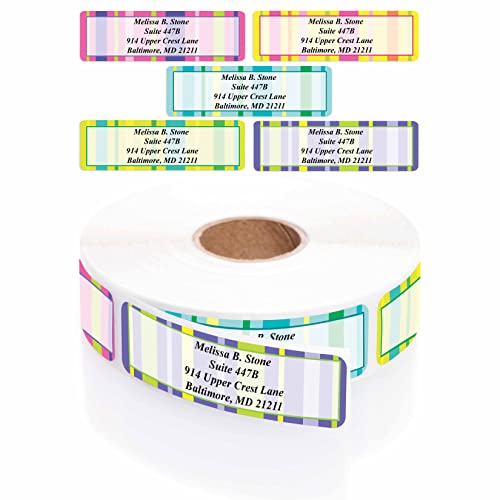 Bright Graphic Stripes Designer Assorted Rolled Address Labels with Elegant Plastic Dispenser - size: 250 Labels, style: Bright Graphic Stripes