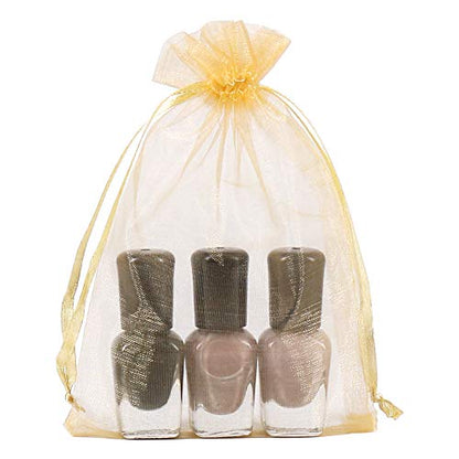 HRX Package 100pcs Gold Organza Gift Bags, 4 x 6 inch Candy Mesh Drawstring Favor Bags Jewelry Pouches for Christmas Wedding Party - color: Gold