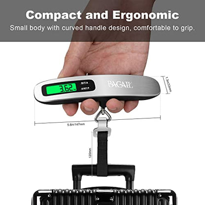 BAGAIL Digital Luggage Scale, 110lbs Hanging Baggage Scale with Backlit LCD Display, Portable Suitcase Weighing Scale, Travel Luggage Weight Scale with Hook, Strong Straps for Travelers - color: Silver