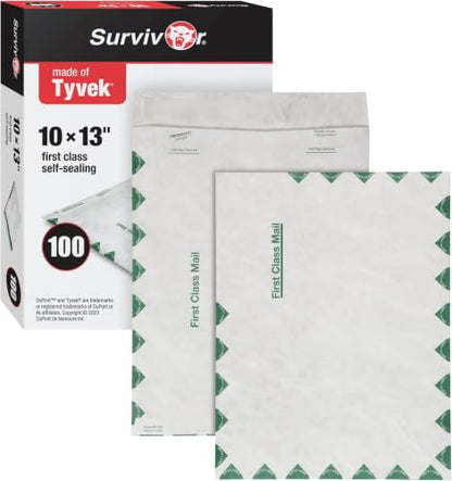 Quality Park R1590 Survivor Tyvek USPS First Class Mailer, 10 x 13, White, Pack of 500 - size: 10 x 13 (Pack of 5)
