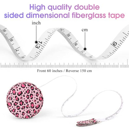Retractable Mini Leather Tape Measure, Auto Retract Leopard Print - color: Leopard Print