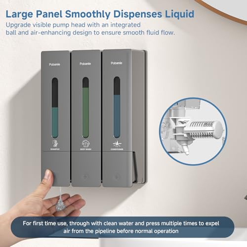 Shampoo and Conditioner Dispenser - Shower Soap Dispenser Wall Mounted No Drill - Shampoo Conditioner Body Wash Dispenser 3 Chamber - Easy Install for Bathroom Hotel Gungrey 1200ml - color: Grey 3
