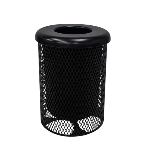 COATEDOUTDOORFURNITURE 32-Gal Trash Can, Black, Flat Top Lid, Black Lid - color: Black, size: Flat Top - Expanded Metal