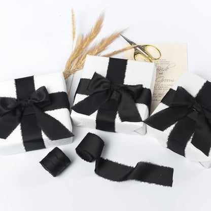 Keypan Black Frayed Satin Chiffon Ribbon, 1.5 Inches, 21 Yards - color: Black