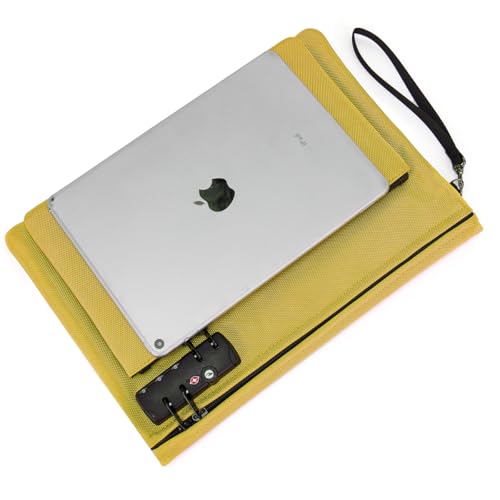 Notary Bag with Lock, Double layer Cash Bag, Notary Supplies, Valuable Storage Bag,Lock Bag travel safe - color: Yellow