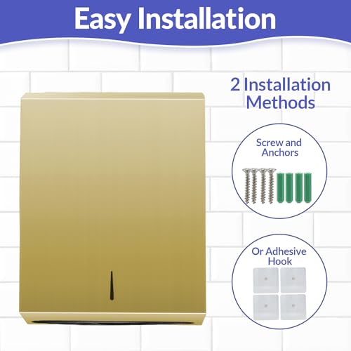 Stardrix Paper Towel Dispenser Wall Mount, Brushed Gold Stainless Steel Commercial Paper Towel Holder with Lock, Large Capacity 400 C Fold/525 Multifold Towels - color: Gold, size: 400 C Fold/525 Multi-Fold with Lock