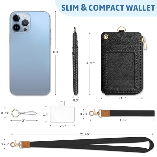 Piefly Black Lanyard Wallet with ID Badge Holder, Small Slim RFID Keychain - color: A-black