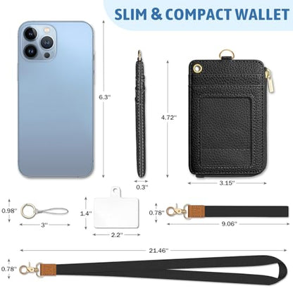 Piefly Black Lanyard Wallet with ID Badge Holder, Small Slim RFID Keychain - color: A-black