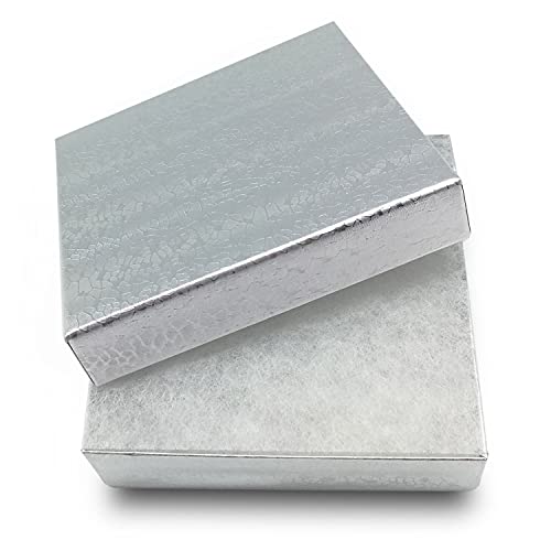 RJ Displays 6 Pack Cotton Filled Silver Foil Paper Cardboard Jewelry Boxes for Necklace, Bracelet boxes, Watch & Small Gifts box, Jewelry Gift Boxes Size 3 1/2" x 3 1/2" x 1" Inch - (Silver) - color: Silver