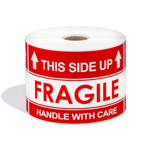 3" X 5" This Side Up Arrow - Handle with Care (1 Roll, 500/Roll) - color: Red/White (This Side Up Fragile)
