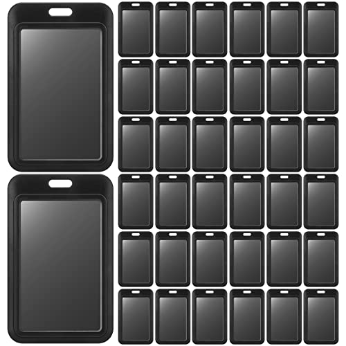 Eaasty 40 Pcs Hard Plastic ID Badge Holder Vertical Slide Open Card Case
