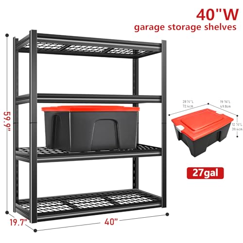 40W Garage Storage Shelves,2200LBS Metal Storage Shelves,Adjustable Heavy Duty Metal Garage Shelving Units Industrial Shelving for Garage,Basement,Warehouse,19.6" D x 39.37" W x 59.84" H - size: 59.84" H x 39.37" W x 19.6" D