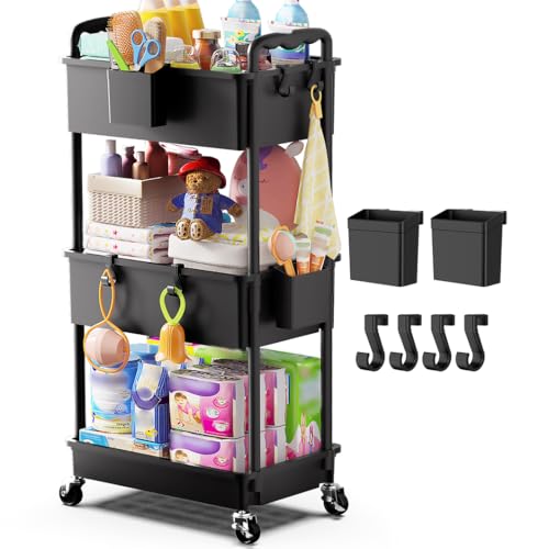 Goovilla Diaper Cart with Lockable Wheels and Easy Assembly, 3 Tier Black - color: Black