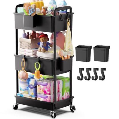 Goovilla Diaper Cart with Lockable Wheels and Easy Assembly, 3 Tier Black - color: Black