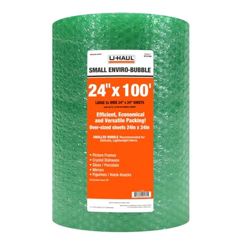 U-Haul Enviro-Bubble - Bulk Roll 100' of Small Bubble Padding & Protection for Fragile Decor, Dishes, Glassware, Frames, & More- 1 Roll - size: 100' - Small Bubbles