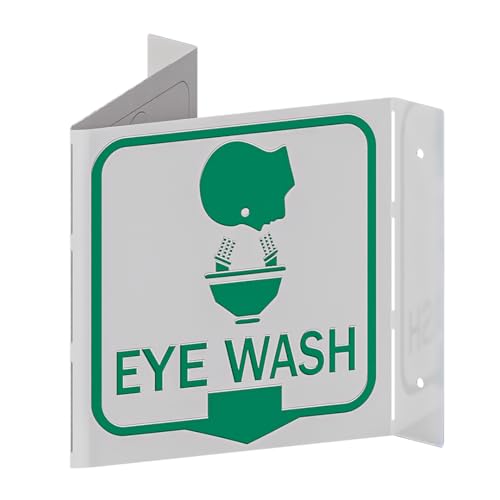 Stay Safe with our OSHA Compliant Folded Projecting Eye Wash Sign- 5"x7", 1mm Aluminum, Essential Workplace Safety Sign - color: Eye Wash