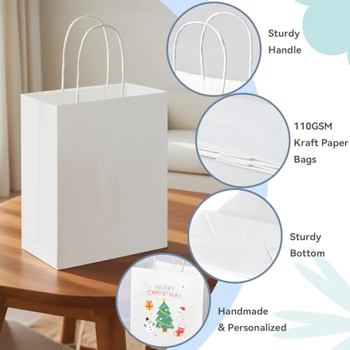 Brothersbox 100 Pack Paper Gift Bags with Handles, 8x4.75x10 Inch, White - color: White