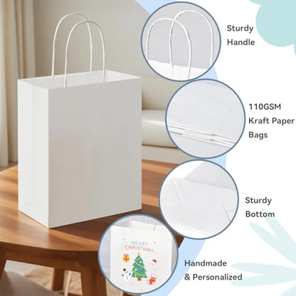 Brothersbox 100 Pack Paper Gift Bags with Handles, 8x4.75x10 Inch, White - color: White
