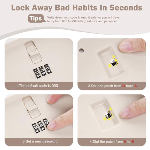 Lockable Storage Box, Small Lock Box with Combination Code for Phone/Medicine Safe/Food Home/Refrigerator/Office/Personal Items/Travel/Gift,9.25 x 5.04 x 3.62’’ - color: Beige