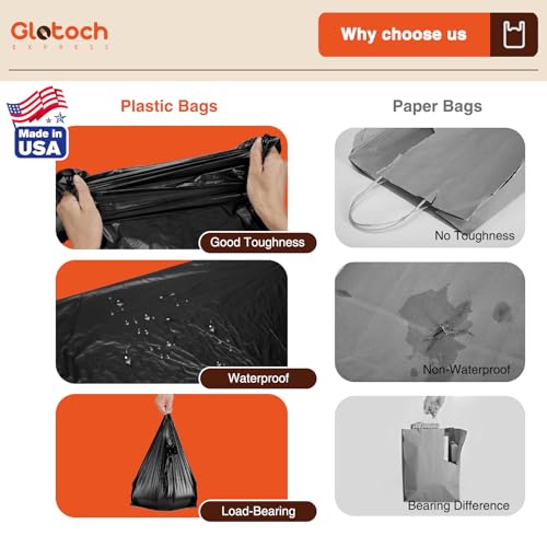 Glotoch 1000 Count Plastic Grocery Shopping T-shirt Bags Plain Black - color: Pure Black