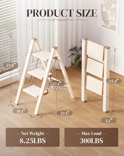 3 Step Ladder, Foldable Aluminum Step Stool with Anti-Slip Pedal - color: Cream Chocolate, size: 3 Step