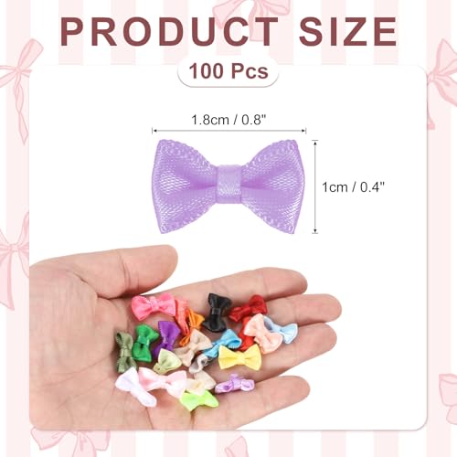 MECCANIXITY 100 Pcs Mini Ribbon Bow 0.8" Mini Fabric Satin Ribbon Flower Bows for Craft DIY Sewing Wedding Birthday Party, Violet - color: Violet