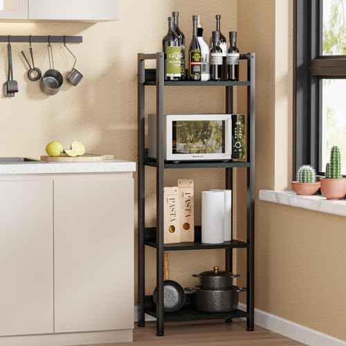 Furologee 4 Tier Bookshelf with Drawer, Small Narrow Bookcase, Black Oak - color: Black Oak, size: 4 Tier