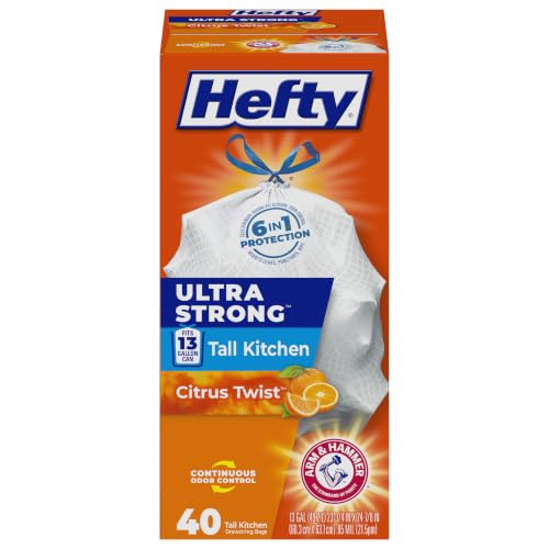 Hefty Ultra Strong Tall Kitchen Trash Bags - Citrus Twist, 13 Gallon, 40 Count - size: 40 Count (Pack of 1), style: Citrus Twist