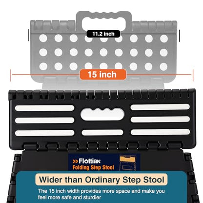 Flottian 5" Folding Step Stool for Adults and Kids 15-Inch Extra Wide Stool Holds Up to 300 lbs,Non-Slip Folding Stools with Handle,Compact Plastic Foldable Step Stool for Bathroom,Kitchen,ect Black - size: 5 Inch