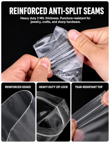 Small Plastic Bags 3x4 Inch - 500 PCS Clear Resealable Zipper Bags for Jewelry, Beads, Screws & Small Parts Storage - 2 Mil Thick - size: 3x4 Inch (Pack of 500)
