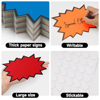 joycraft Starburst Signs, Fluorescent Garage Sale Signs with Adhesive Dots - color: 8 Colors + Black Border